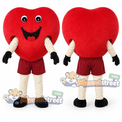 Red Heart Mascot Costume with Burgundy Shorts