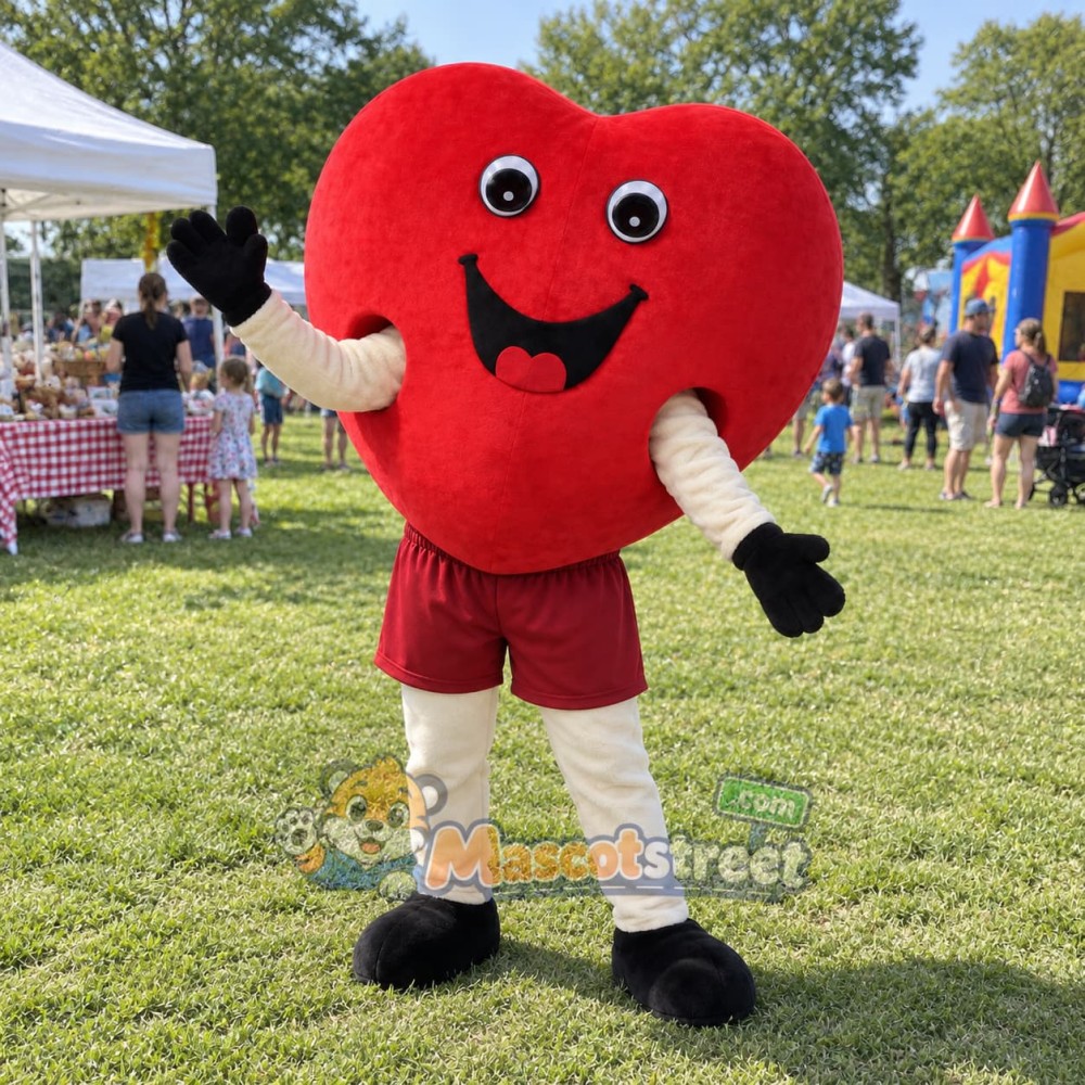 Red Heart Mascot Costume with Burgundy Shorts
