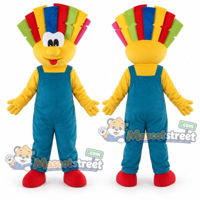 Clown Mascot Costume with Teal Overalls and Rainbow Hat Clown Mascot Costume with Teal Overalls and Rainbow Hat