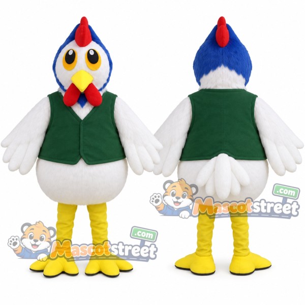 White Hen Mascot Costume with Green Vest