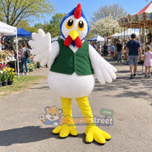 White Hen Mascot Costume with Green Vest