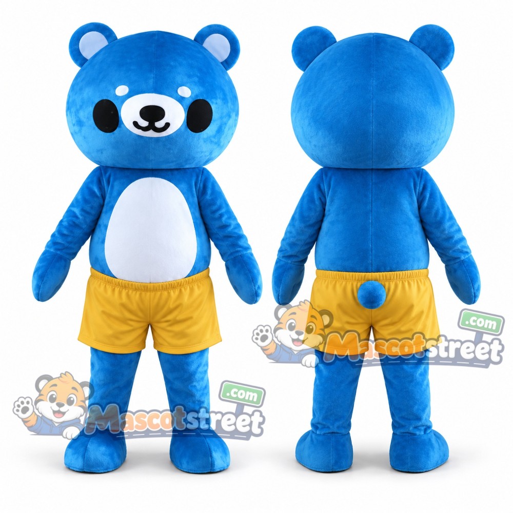 Blue Bear Mascot Costume with Yellow Shorts