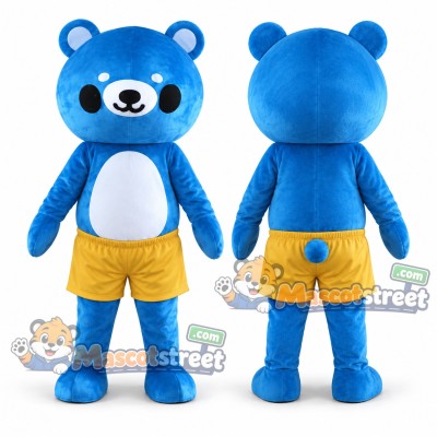 Blue Bear Mascot Costume with Yellow Shorts