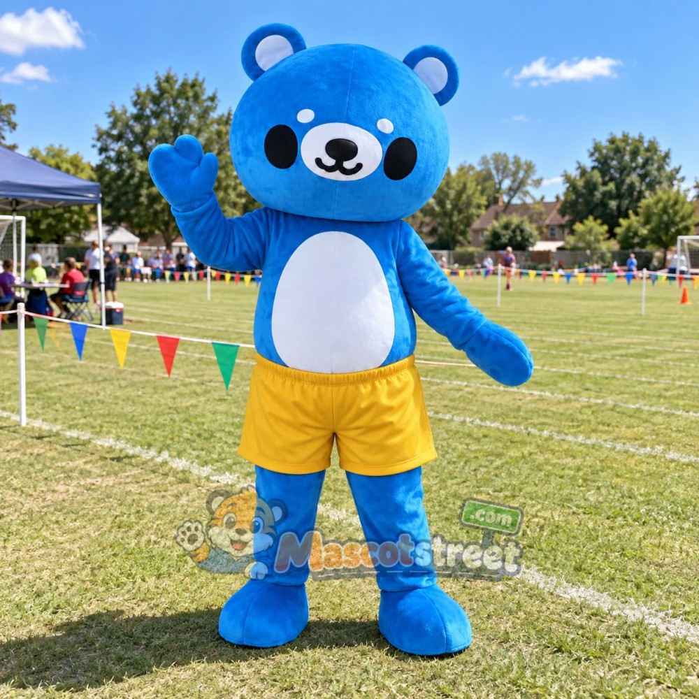 Blue Bear Mascot Costume with Yellow Shorts