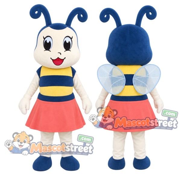 Bee Girl Mascot Costume with Striped Top and Coral Skirt