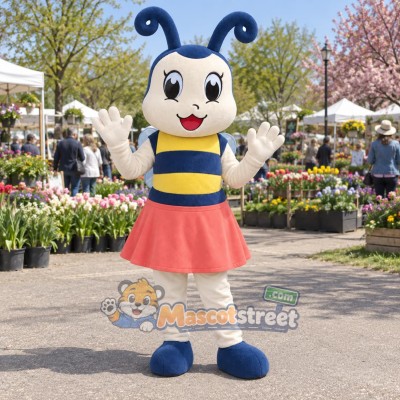 Bee Girl Mascot Costume with Striped Top and Coral Skirt
