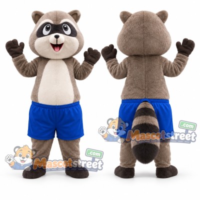 Gray Raccoon Mascot Costume with Blue Shorts