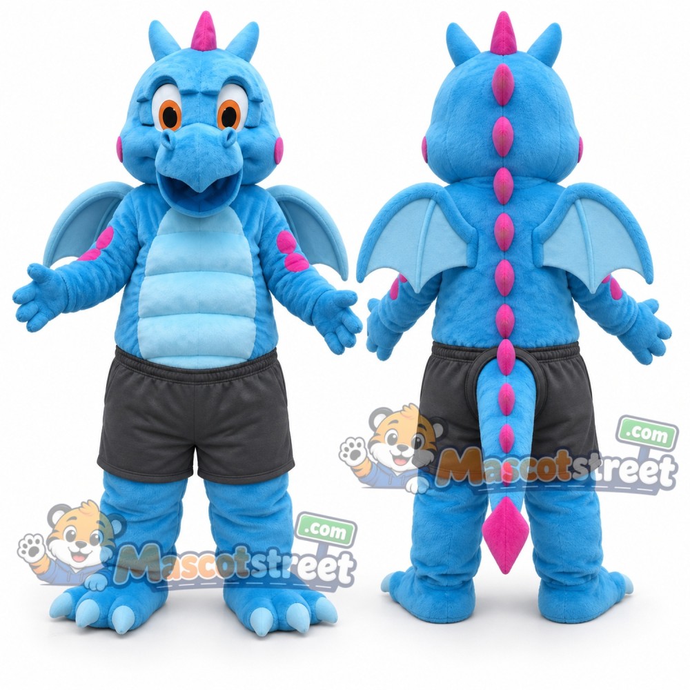 Blue Dragon Mascot Costume with Gray Shorts Blue Dragon Mascot Costume with Gray Shorts