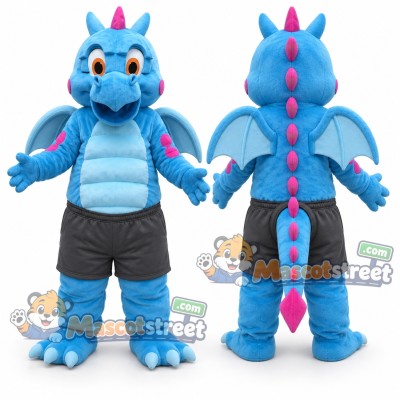 Blue Dragon Mascot Costume with Gray Shorts Blue Dragon Mascot Costume with Gray Shorts