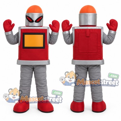 Red Robot Mascot Costume with Silver Arms and Legs