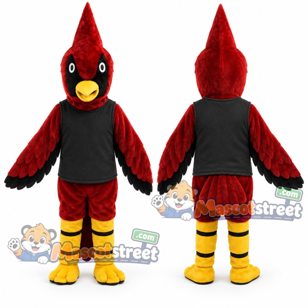 Red Woodpecker Mascot Costume with Black Vest