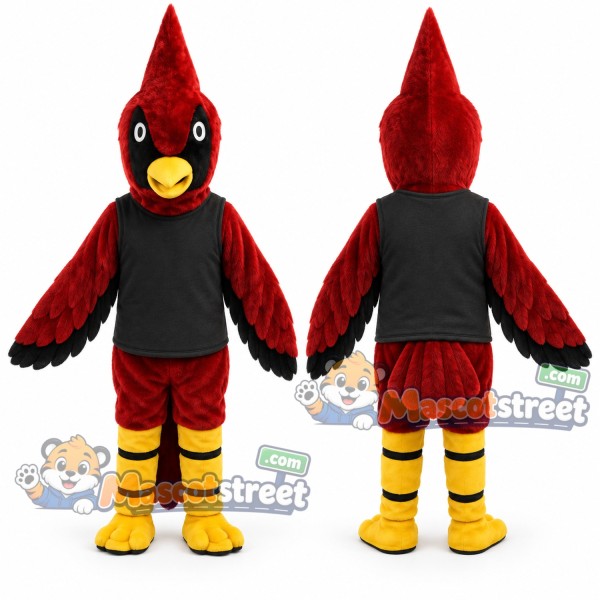 Red Woodpecker Mascot Costume with Black Vest