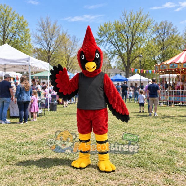 Red Woodpecker Mascot Costume with Black Vest
