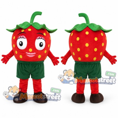 Red Strawberry Mascot Costume with Green Shorts