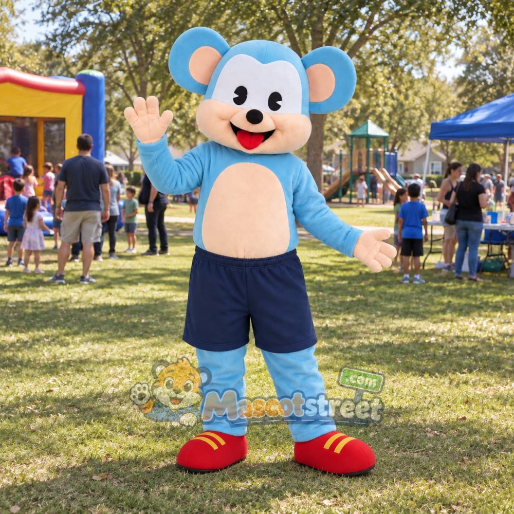 Blue Monkey Mascot Costume with Navy Shorts Blue Monkey Mascot Costume with Navy Shorts