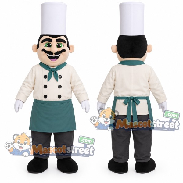 Chef Mascot Costume with White Jacket and Teal Apron