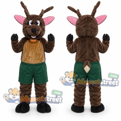 Brown Reindeer Mascot Costume with Green Shorts
