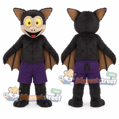 Black Bat Mascot Costume with Purple Shorts