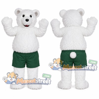 Polar Bear Mascot Costume with Green Shorts Polar Bear Mascot Costume with Green Shorts