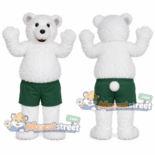 Polar Bear Mascot Costume with Green Shorts