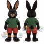 Black Rabbit Mascot Costume with Green Shirt and Red Shorts