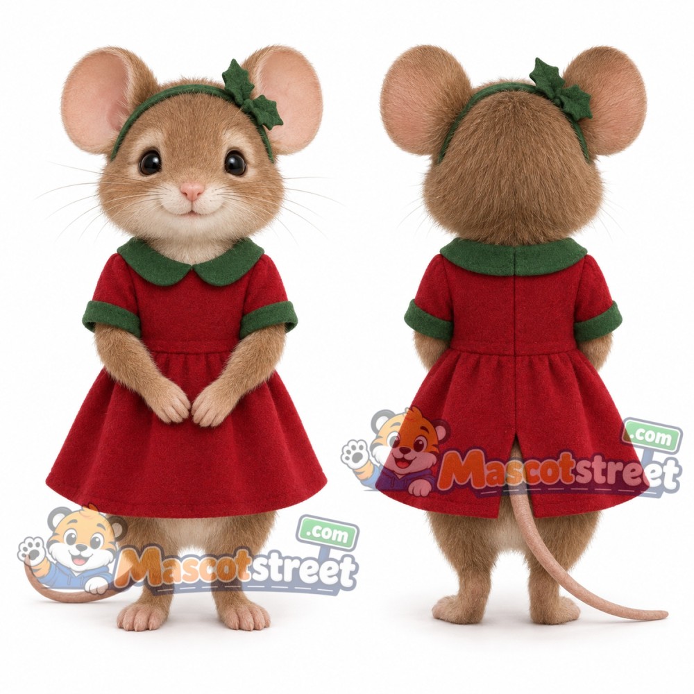 Christmas Mouse Mascot Costume with Red Dress and Green Collar