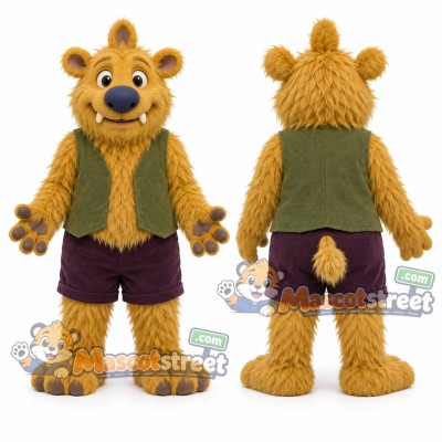 Gold Monster Mascot Costume with Green Vest and Purple Shorts Gold Monster Mascot Costume with Green Vest and Purple Shorts