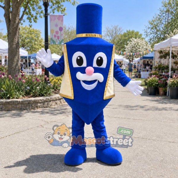 Blue Dreidel Mascot Costume with Blue Hat