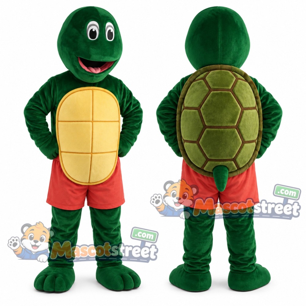 Green Turtle Mascot Costume with Red Shorts Green Turtle Mascot Costume with Red Shorts