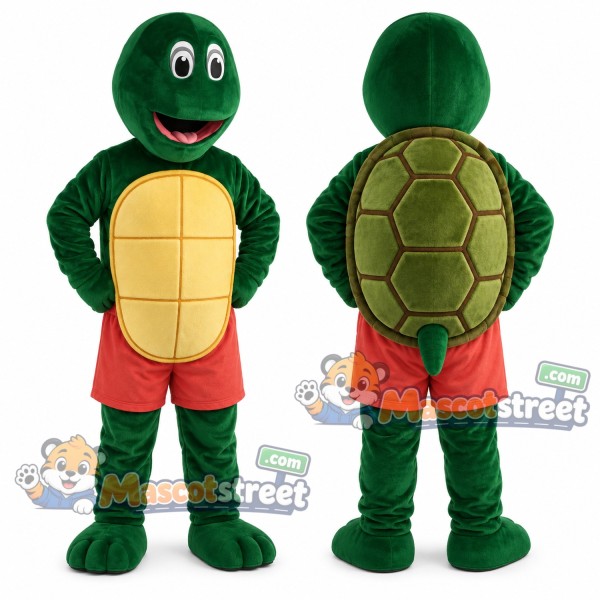 Green Turtle Mascot Costume with Red Shorts