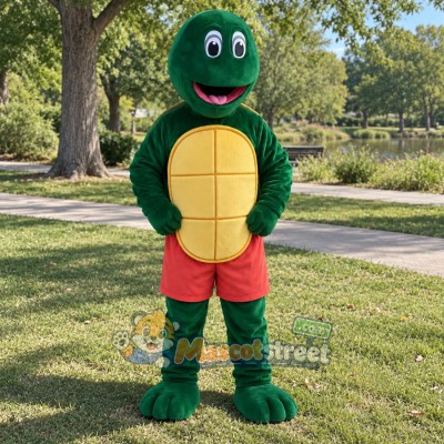 Green Turtle Mascot Costume with Red Shorts Green Turtle Mascot Costume with Red Shorts