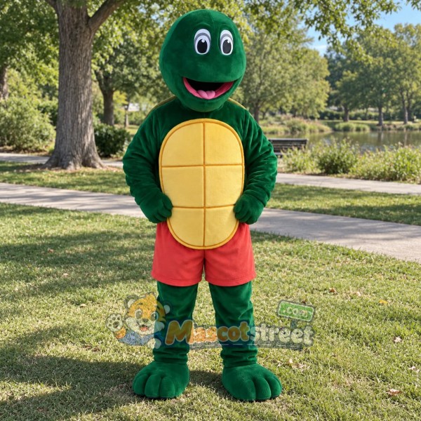 Green Turtle Mascot Costume with Red Shorts