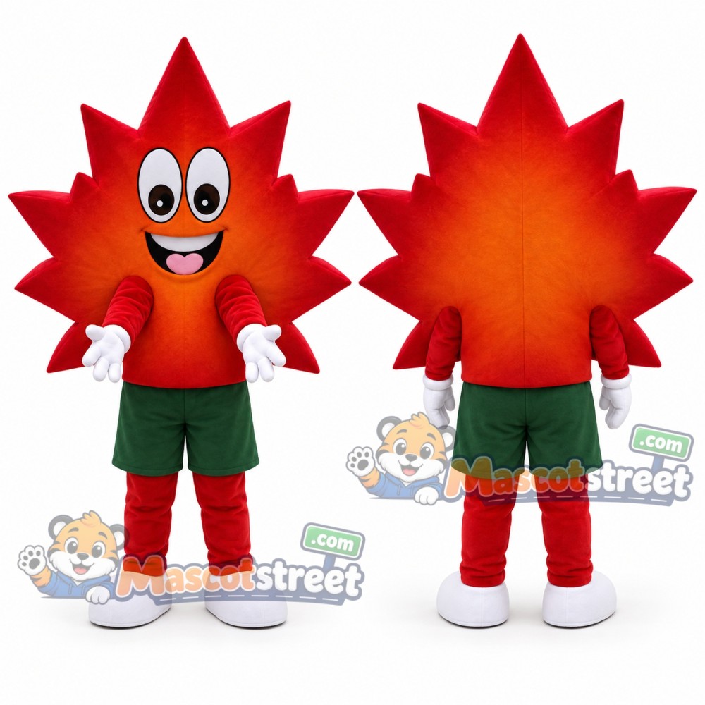 Red Maple Leaf Mascot Costume with Green Shorts