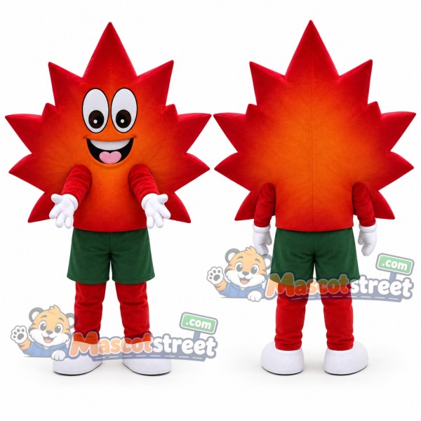 Red Maple Leaf Mascot Costume with Green Shorts
