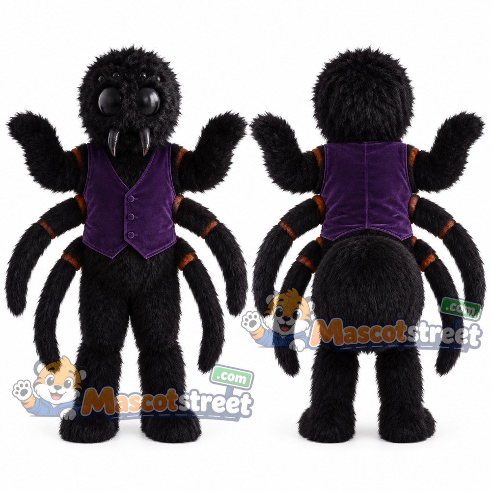 Black Spider Mascot Costume with Purple Vest