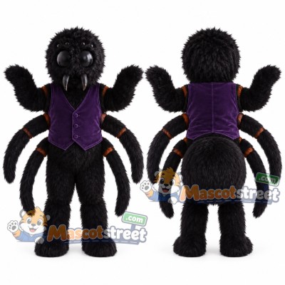 Black Spider Mascot Costume with Purple Vest