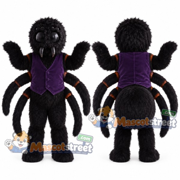 Black Spider Mascot Costume with Purple Vest