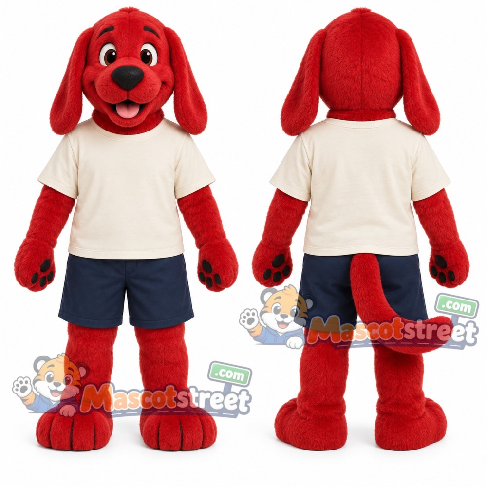 Red Dog Mascot Costume with Cream Shirt and Navy Shorts Red Dog Mascot Costume with Cream Shirt and Navy Shorts