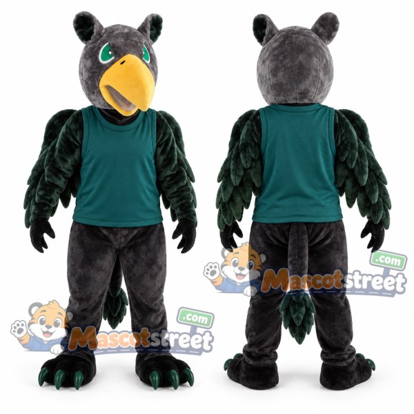 Black Griffin Mascot Costume with Teal Shirt