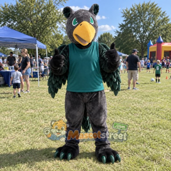 Black Griffin Mascot Costume with Teal Shirt