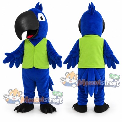 Blue Parrot Mascot Costume with Lime Vest