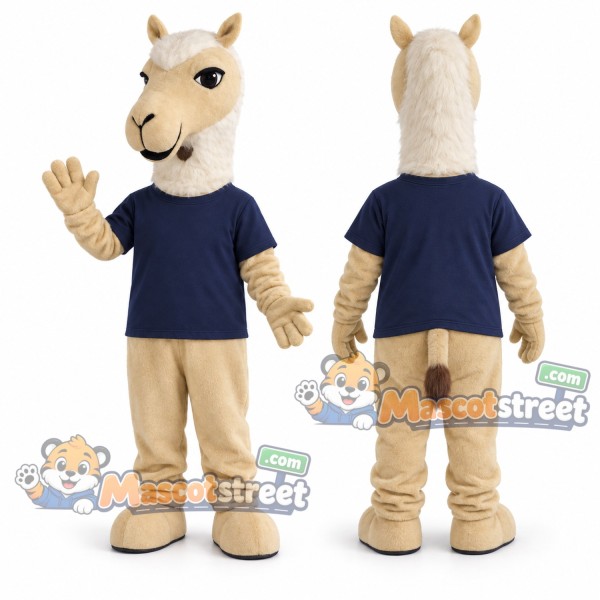 Tan Camel Mascot Costume with Navy Shirt