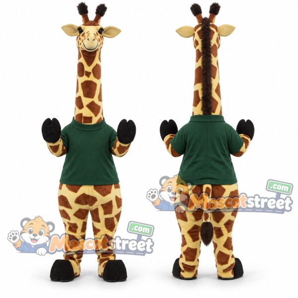 Giraffe Mascot Costume with Green Shirt