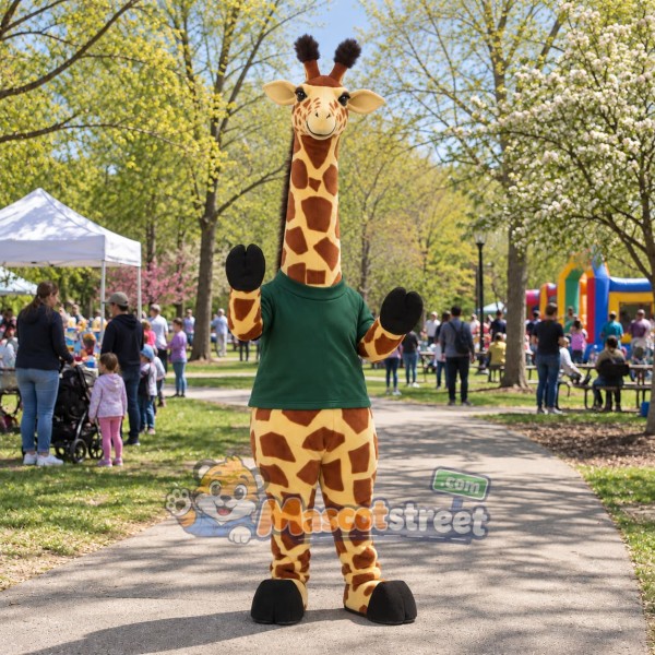 Giraffe Mascot Costume with Green Shirt