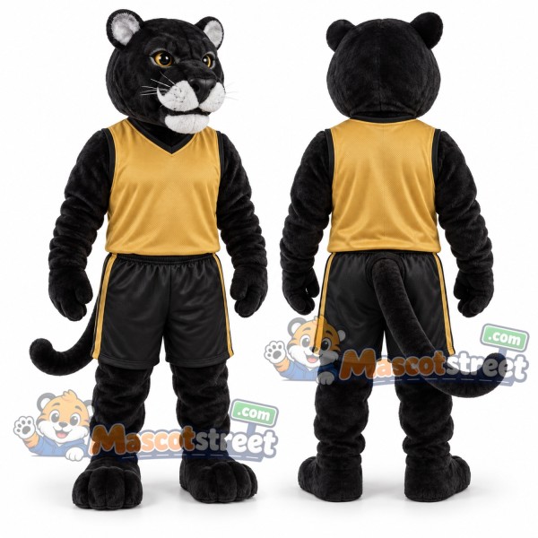 Black Panther Mascot Costume with Yellow Shirt