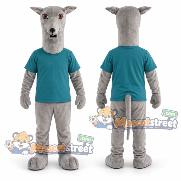 Gray Greyhound Mascot Costume with Teal Shirt