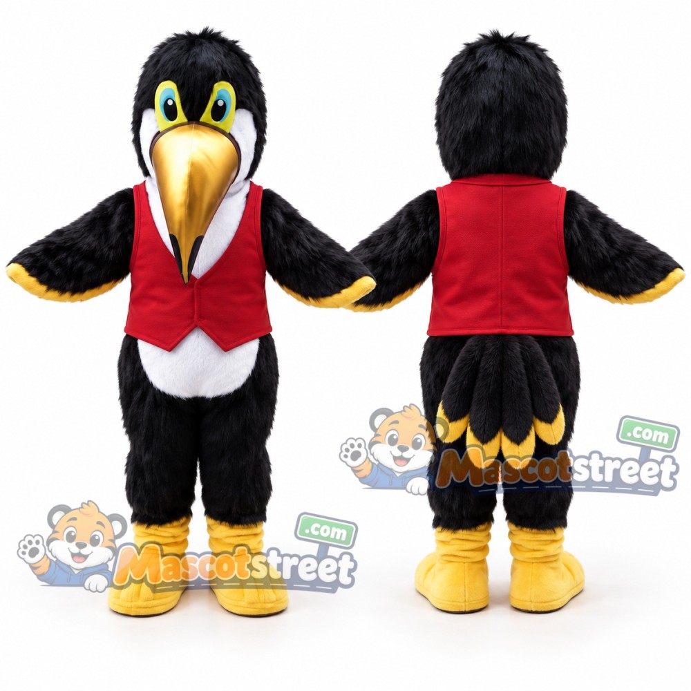 Black Toucan Mascot Costume with Red Vest Black Toucan Mascot Costume with Red Vest