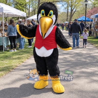 Black Toucan Mascot Costume with Red Vest Black Toucan Mascot Costume with Red Vest