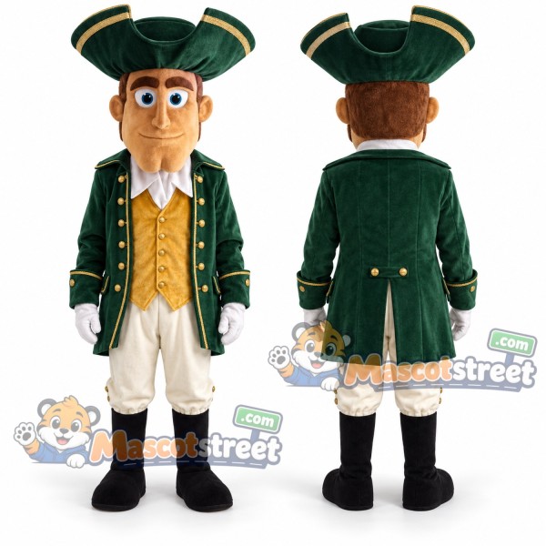 Patriot Mascot Costume with Green Coat and Tricorn Hat