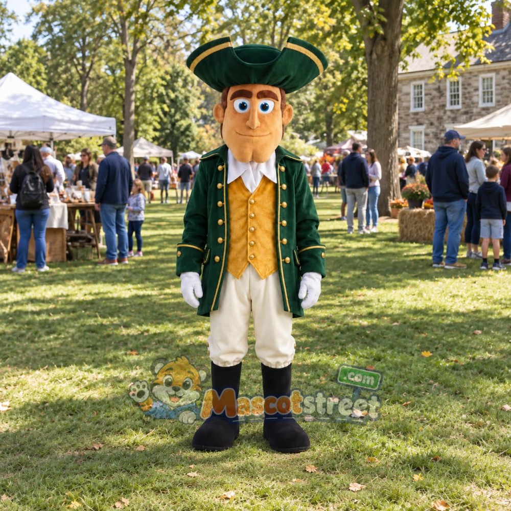 Patriot Mascot Costume with Green Coat and Tricorn Hat